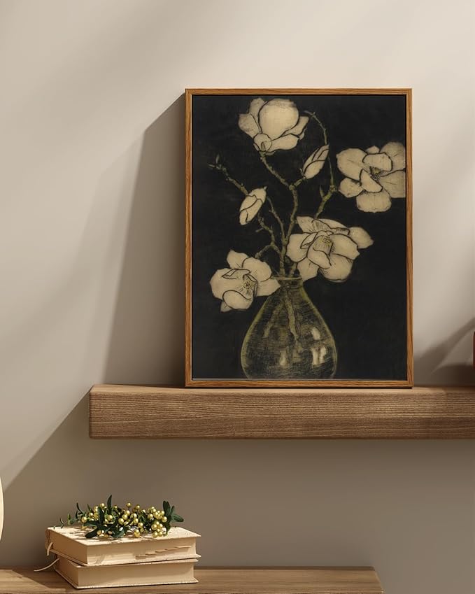 InSimSea Framed Wall Art for Living Room Vintage Floral Wall Art Minimalist Black and White Flower Vase Artwork Farmhouse Decor Prints Aesthetic Home Décor for Bathroom, Bedroom, Office 12x16In