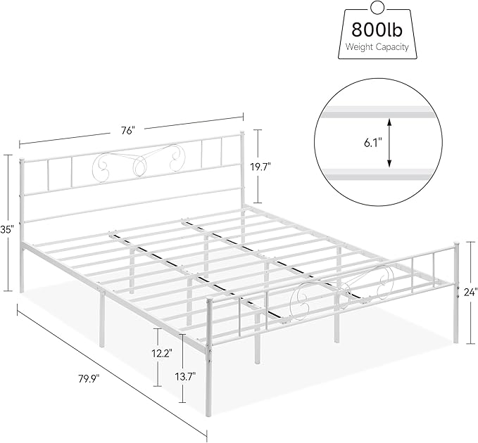 Metal Platform Bed Frame with Headboard & Footboard, Steel Slats Mattress Foundation No Box Spring Needed, 800Lbs Capacity, Noise-Free