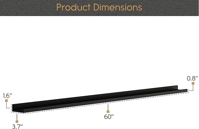 You Have Space 60" Long Picture Ledge Floating Wall Shelf for Living Room, Office, Farmhouse, Kitchen Decor, Black Set of 2