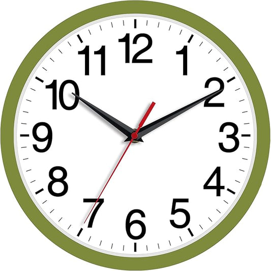 Wall Clock Modern 8 Inch Battery Operated Silent Non Ticking Small Analog Clock Decorative for Bedroom Kitchen Bathroom Office Home (Olive Green)