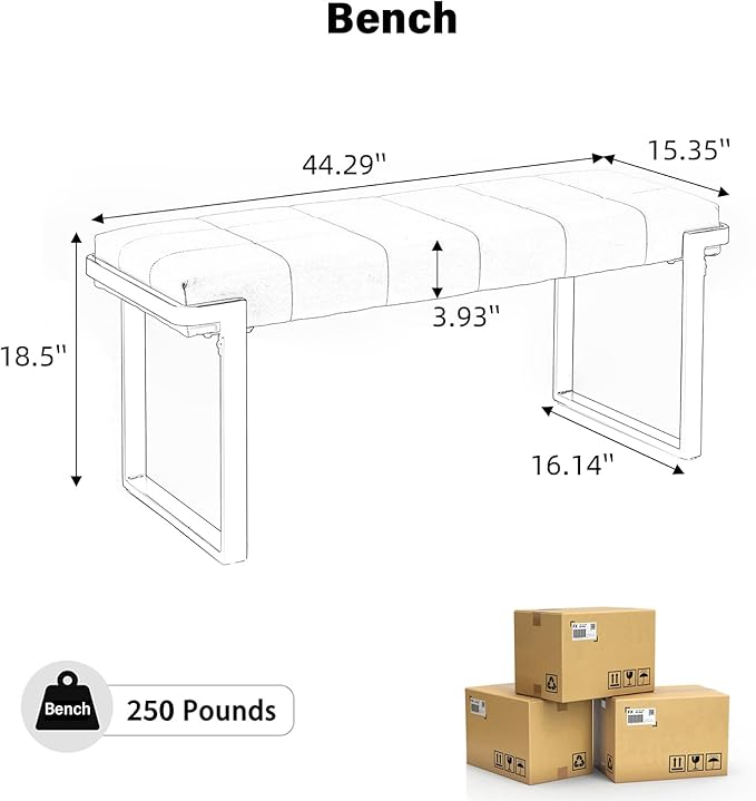 Upholstered Dining Bench, 44.29 Inch Leather Upholstered Bedroom Benches, Entryway Bench for Living Room Kitchen Dining Room(White&Black)