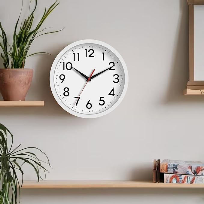 Wall Clock Small Analog 8 Inch Silent Non Ticking Battery Operated Modern Simple Decorative for Kitchen Office Bedroom Bathroom Living Room(White)