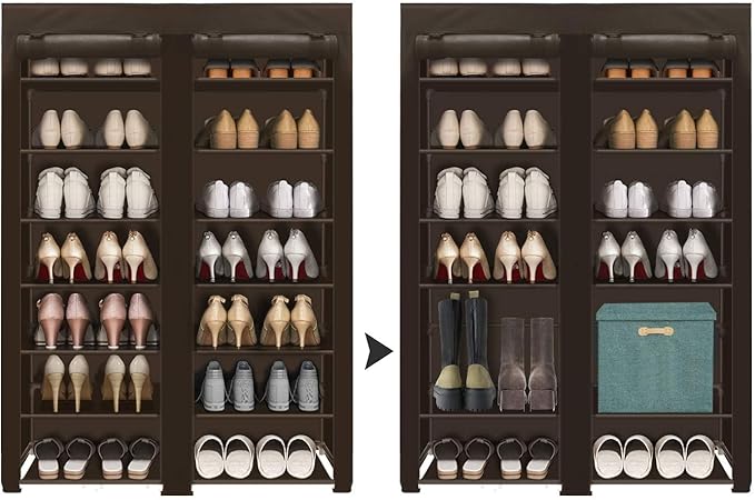 ERONE Shoe Rack Storage Organize, 28 Pairs Portable Double Row with Nonwoven Fabric Cover Shoe Shelf Cabinet for Closet