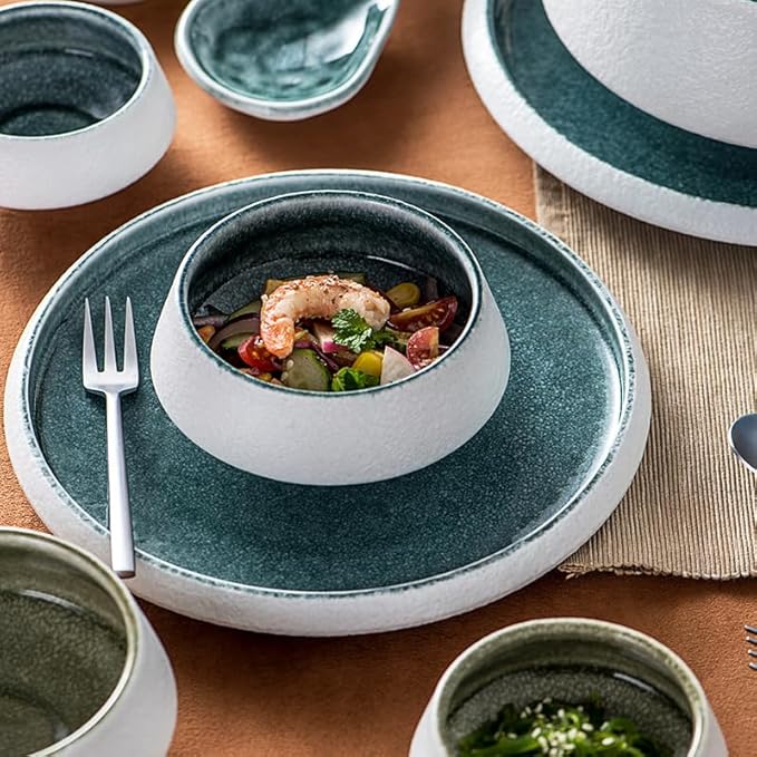 Uaral Ceramic Mixing Bowls,Nesting Bowls,Serving Bowl Set of 3,Two-tone Color Kitchen Bowls,Prep,Serving,6.8/20/50 OZ(White&Blue)