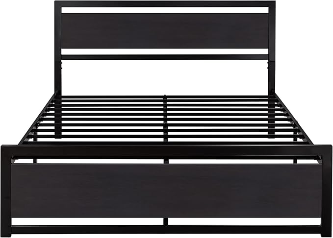 Allewie Queen Bed Frame with Headboard, Heavy Duty Metal Platform Base with Strong Support, Underneath Storage Space, Stable Mattress Foundation, No Box Spring Needed, Black