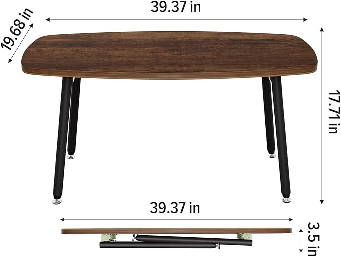 WOHOMO Folding Coffee Table Rustic Small Coffee Tables for Living Room Farmhouse Portable Table for Small Spaces Rectangular Mid Century Coffee Table, No Assembly 39.3 * 19.6 * 17.7IN, Walnut
