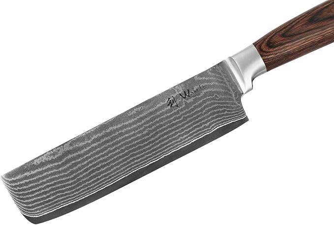 Wakoli Damascus Nakiri & Chef Knife 7-inch - 67-Layer VG10 Core Steel, Razor Sharp Japanese Vegetable Knife with Pakkawood Handle, for Precision Chopping, Slicing & Cuisine - Gift Box (EDIB)