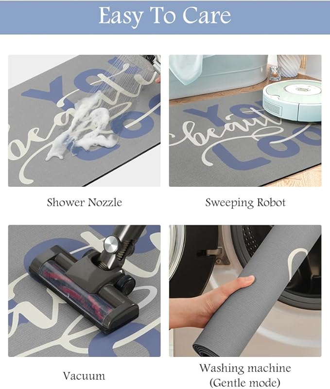 MontVoo-Bath Mat Rug Long Non Slip Super Absorbent Bathroom Runner Stain Resistant Quick Dry Thin Bathroom Mat Fit Under Door-17"x70",Blue-Look