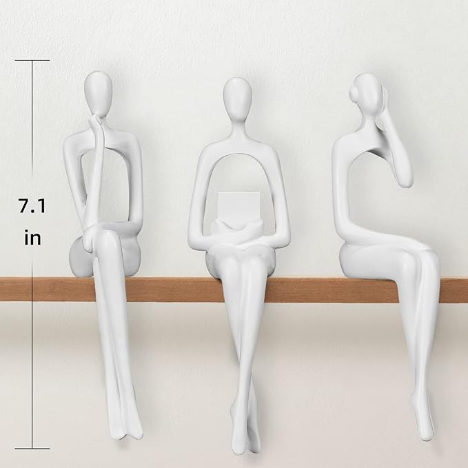 Thinker Statue Gold Decor Abstract Art Sculpture, Golden Resin Collectible Figurines for Home Living Room Office Shelf Decoration,Great Gifts Ideas (Sitting Posture-White)