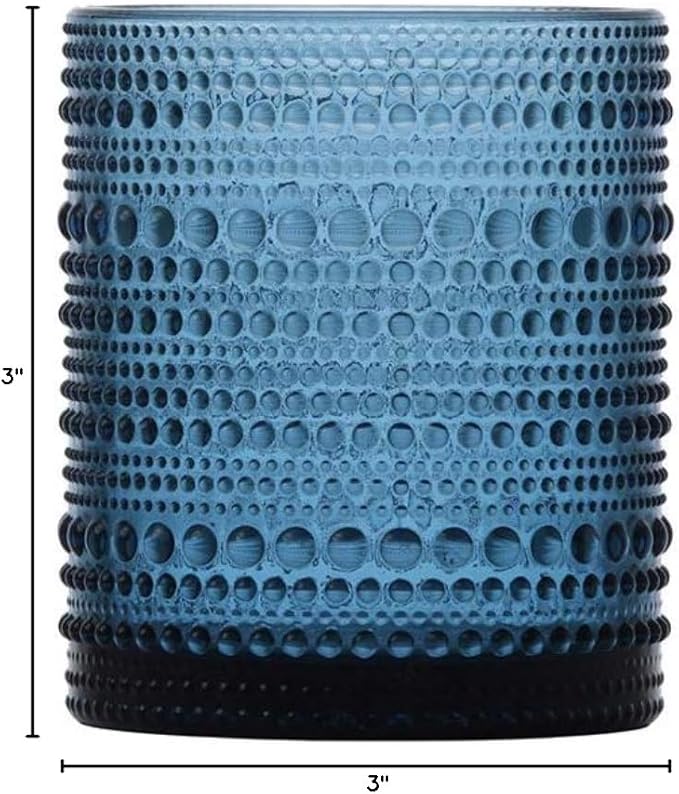 Fortessa Jupiter Beaded Hobnail Glass, 10 Ounce Double Old Fashioned (Set of 6), Cornflower Blue