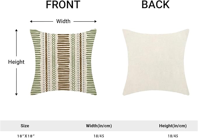 Boho Pillow Covers 18x18 Set of Brown Sage Green Stripes Throw Pillow Covers Outdoor Decoration,Abstract Modern Bohemian Farmhouse Linen Decorative Cushion Cover for Home Sofa Couch