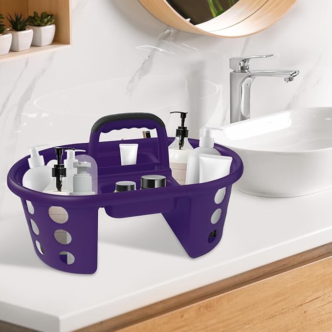 Large Shower Caddy Portable 2PC - Made in USA Plastic Jumbo Size Dorm Storage Candy Tote with Handle Shower Organizer for Bathroom, Pantry, Kitchen, College Dorm, Purple