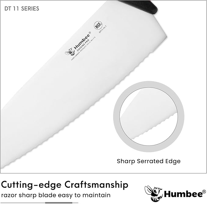 10 Inch Professional Chef Knife with Ergonomic Handle – NSF Certified Stainless Steel Kitchen Knife, Serrated Wave Teeth, Durable and Sharp Blade, DT 11 Series, Orange