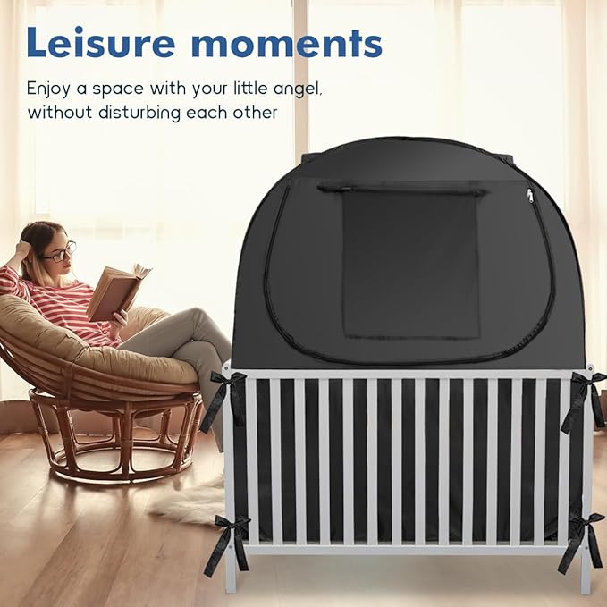 Crib Blackout Cover, Breathable Blackout Crib Cover to Block 90% of Light, Portable Crib Tent Blackout for Baby Better Napping or Sleeping