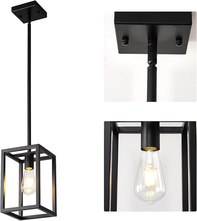 Kitchen Black Pendant Lighting Chandeliers for Dining Rooms, Mini Pendant Lights 1-Light Modern Hanging Light Fixture Matte Black Industrial for Kitchen Island