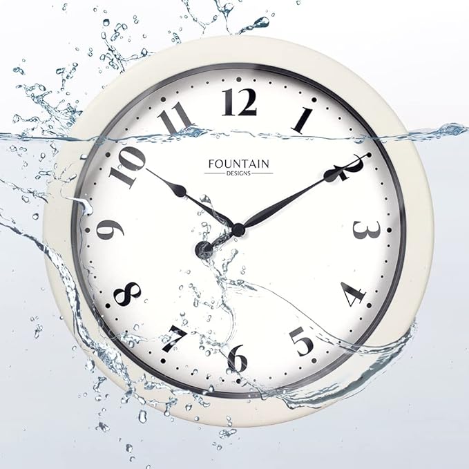 10.4" Small Modern Indoor/Outdoor Wall Clock, Waterproof & Weatherproof Clocks for Bathroom, Porch, Patio and Pool Decor,Snowberry White