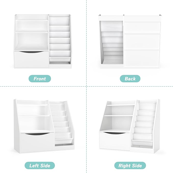 TOETOL Kids Bookshelf & Book Storage,3 Tier Wooden Toddler Bookshelf for Children,Nursery Book Shelves with 6 Sling,Organizer & Book Shelf for Kids Rooms,Bedroom,Playroom White