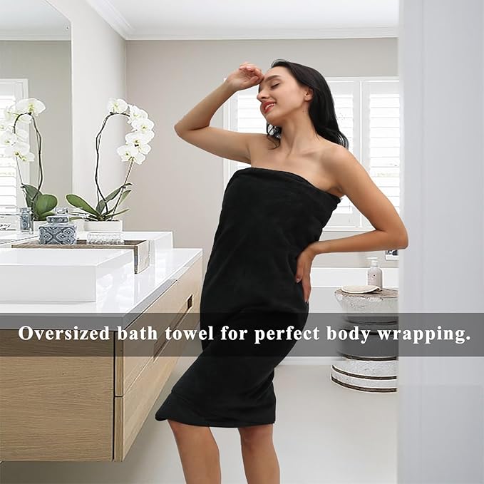 MINCHI 4 Piece Oversize Bath Towels Set, Ultra Soft Absorbent Bathroom Towel for Home and Hotel Shower Towel Oversized Bath Sheet, 35x70 Large Bath Towels 600 GSM, Black