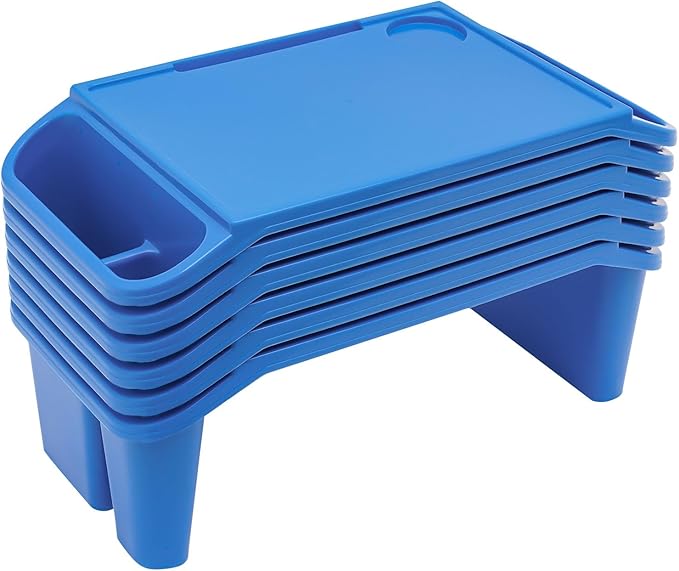 Kids Lap Desk Tray Set of 6, Portable Activity Table, Stackable Plastic Tray for Drawing, Writing, Eating, Classroom, 19.69" L x 9.84" W x 7.09" H, Blue