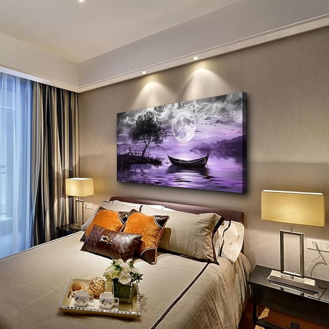 hyidecorart Black And White Wall Painting Large Wall Art For Living Room Framed Canvas Wall Decor For Bedroom Office Decoration Purple Scenery Abstract Picture Artwork Home Decor Ready to Hang