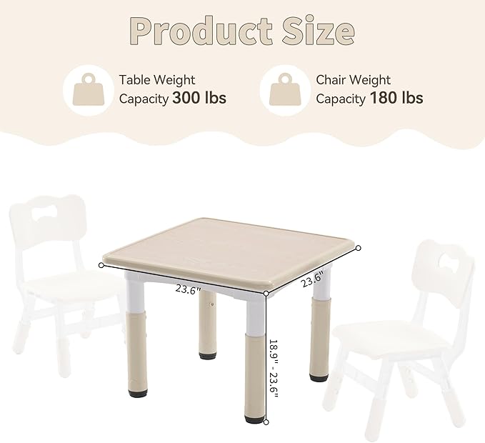 Adjustable Kids Table, Arts and Crafts Child Table with Graffiti Desktop, 7 Level Height Adjustable Children Table for Ages 3-8, Easy to Wipe Toddler Desk for Classrooms/Daycares/Homes