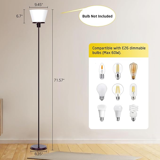 Floor Lamp for Living Room, Modern Tall Standing Lamps Floor Lamp for Bedroom Office, Brown Bright Floor Lamp with White Plastic Shade, Bulb Not Included.
