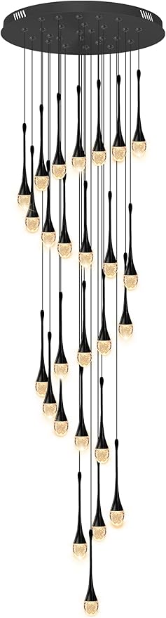 H138''Modern Crystal Chandelier for High Ceiling,Large Spiral Crystal Chandeliers,Luxury Raindrop Foyer Chandeliers,Hanging Pendants Lighting for Entryway, Staircase,Hallways,Living Room