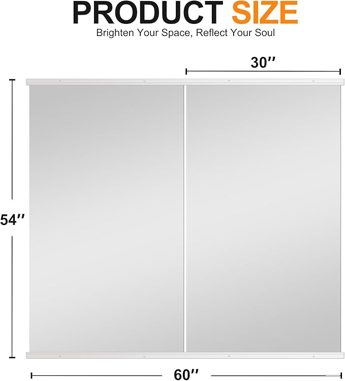 Delma Home Gym Mirror,54''x30''x2PCS,Large Full Body Tempered Glass Frameless, Wall-Mounted for Gym, Yoga, Garage, Bedroom, Bathroom