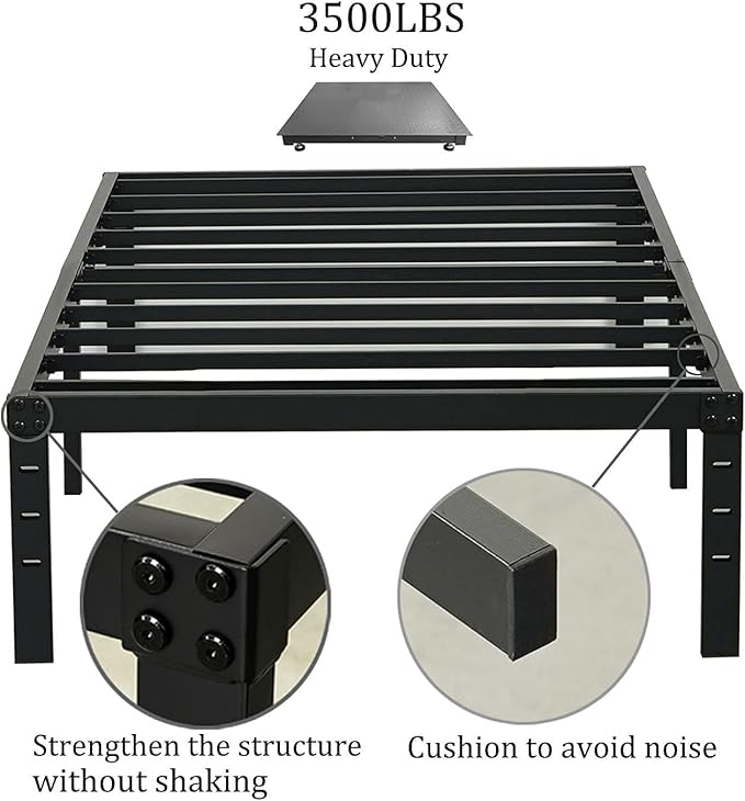 Twin XL Bed Frame 18 inch Tall, 3500lbs Heavy Duty Metal Platform with Steel Slats Support, 18-inch Bedframe with Ample Storage, No Box Spring Needed, Sturdy and Noise-Free, Black