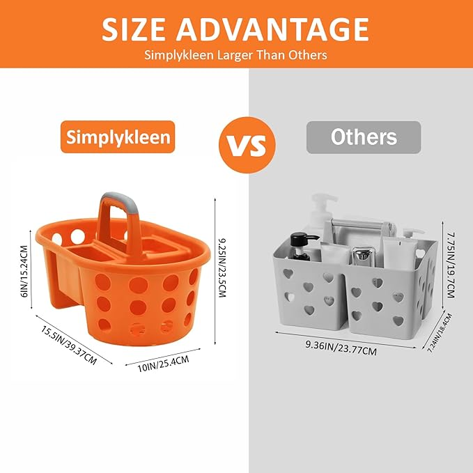 Large Shower Caddy Portable 2PC - Made in USA Plastic Jumbo Size Dorm Storage Candy Tote with Handle Shower Organizer for Bathroom, Pantry, Kitchen, College Dorm, Orange