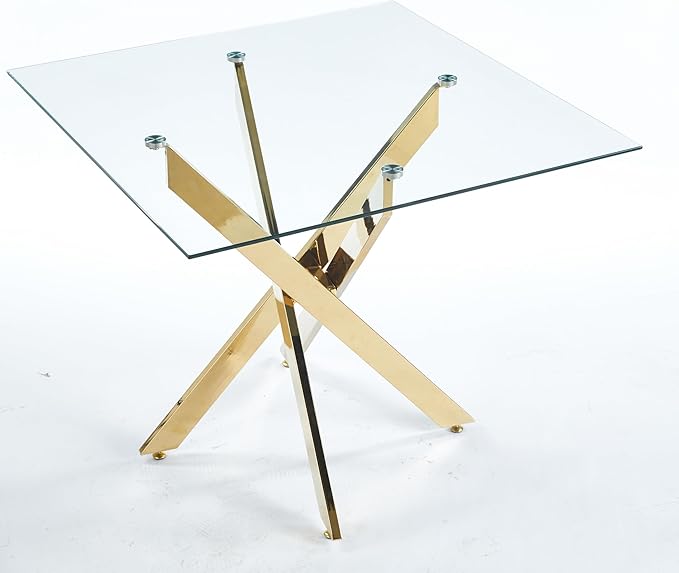 Square Glass Dining Table with Tempered Glass Top and Metal Legs - Modern Style for Home, Kitchen, Dining Room
