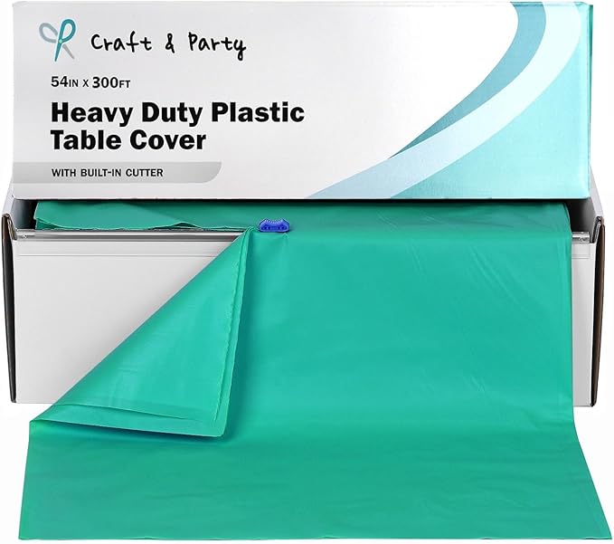 Craft And Party, 54 in x 300 feet Plastic Table Cover Roll for Party, Banquet, Picnic, Kids Activities for Any Size and Shape Table (Emerald Green, 54" x 300ft)