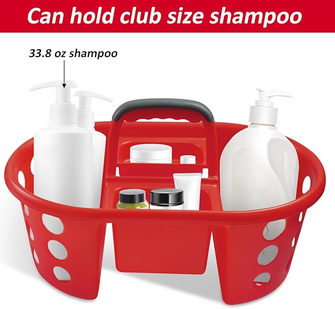 Large Shower Caddy Portable 2PC - Made in USA Plastic Jumbo Size Dorm Storage Candy Tote with Handle Shower Organizer for Bathroom, Pantry, Kitchen, College Dorm, Red