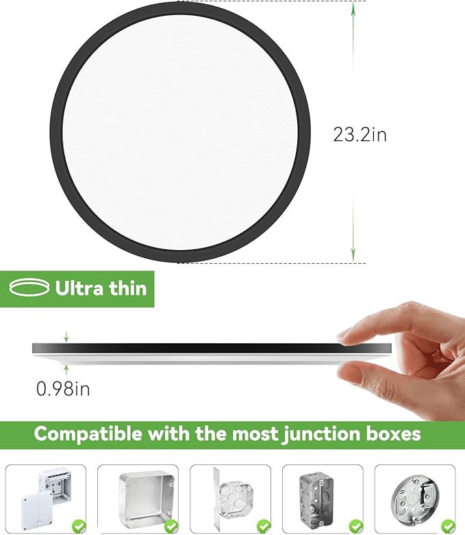 zemty 23 Inch LED Flush Mount Ceiling Light, Super Slim 56W 5040lm LED Ceiling Light, 3 Color Temperature in One 3000k/4500k/6000K Round Light Fixture for Bedroom, Kitchen, Dining Room (Black)