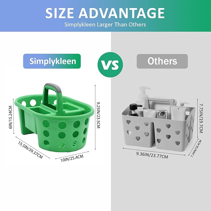 Large Shower Caddy Portable 2PC - Made in USA Plastic Jumbo Size Dorm Storage Candy Tote with Handle Shower Organizer for Bathroom, Pantry, Kitchen, College Dorm, Green/Periwinkle