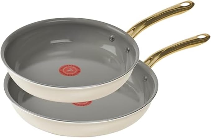 T-Fal Preserve Ceramic Nonstick Frying Pan 2-Pc Set, 8.5" & 11", Oven Broiler Safe up to 350ยฐF Cookware, InoCeram Glide Technology, Frying Pan Skillet, Pots & Pans, Beige