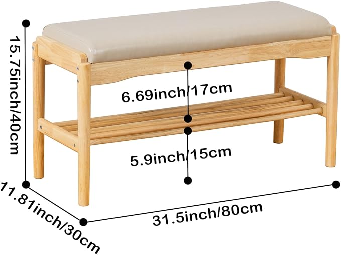 Shoe Bench, Entryway Bench, Wood 2-Tier Shoe Rack with Cushion Padded Seat Shoe Organizer (31.5",Beige+Nature)