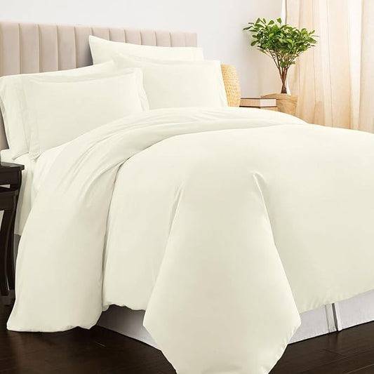 Pizuna Pure 100% Cotton King Duvet Cover Set, Luxurious 400 Thread Count Long Staple Cotton Sateen Weave with Button Closure (Combed Off White Cotton Duvet Cover King)