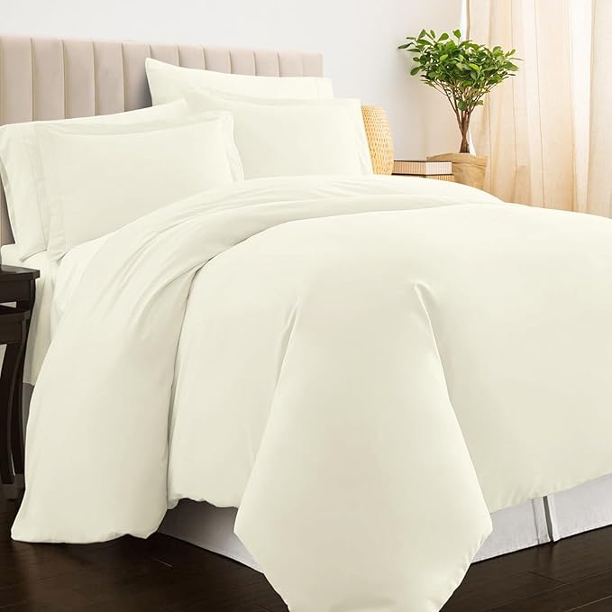 Pizuna Pure 100% Cotton Full Duvet Cover Set, Luxurious 400 Thread Count Long Staple Cotton Sateen Weave with Button Closure (Combed Off White Cotton Duvet Cover Full)