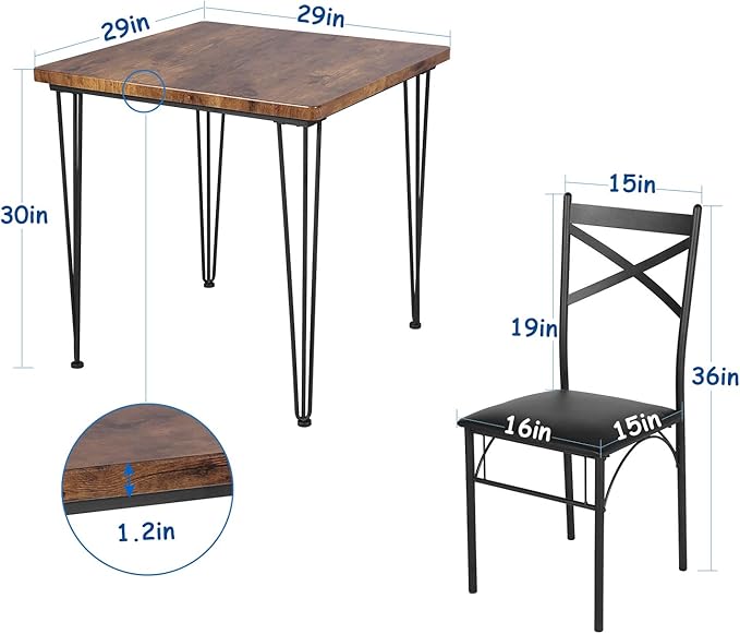 VECELO Kitchen Dining Room Table Set with 2 Chairs for Small Space, Apartment,Metal Steel Frame
