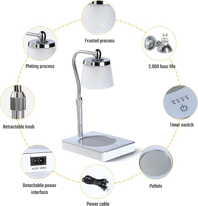 Touch-Type Modern Candle Warmer Lamp with Timer, Dimmer Adjustable Height Gifts for Women Office Home Decor Wax Melt Warmer for Scented Wax House Warming Gifts Candle Lamp Warmer Jar Candles