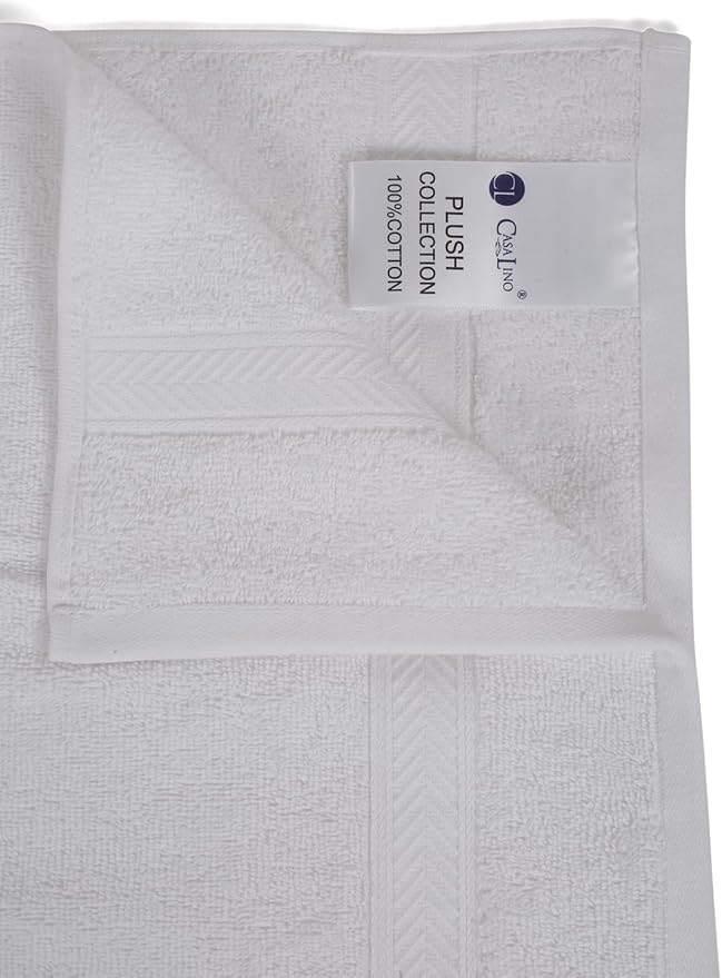 Casa Lino Face Towels & Body Wash Cloths for Showering - 100% Cotton Wash Cloths for Bathroom - Highly Absorbent & Quick Drying Washcloth Set - Cotton Washcloths 24 Pack (12" x 12") - (White)