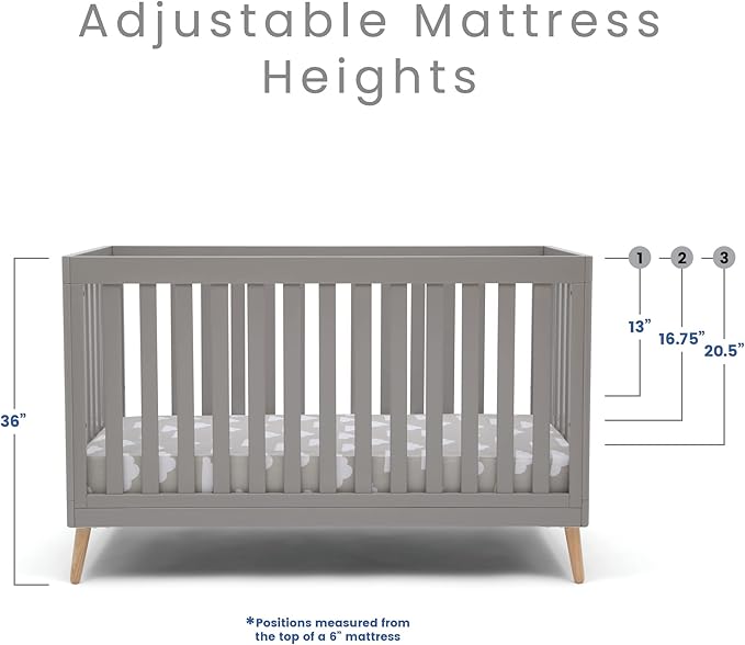 Delta Children Essex 4-in-1 Convertible Baby Crib, Grey with Natural Legs