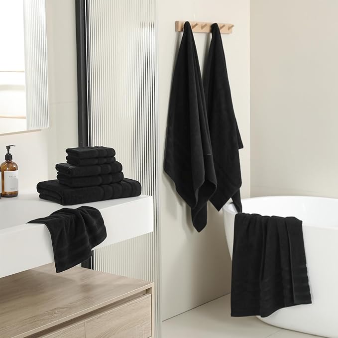 8-Piece Bath Towels Set, 100% Cotton Thick Soft Highly Absorbent Durable, Quick Dry, Bathroom Towels Set (2 Bath Towels, 2 Hand Towels, 4 Washcloths) - Perfect for Daily Use