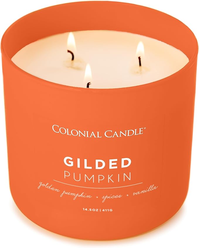 Colonial Candle Gilded Pumpkin Scented Jar Candle, Pop of Color Collection, 3 Wick, Orange, 14.5 oz - Up to 60 Hours Burn (Pack of 2)
