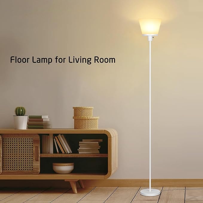 LED Floor Lamp for Office, Modern Tall Standing Lamps Floor Lamp for Bedroom Living Room, White Bright Lamp with Plastic Shade, Bulb Not Included.