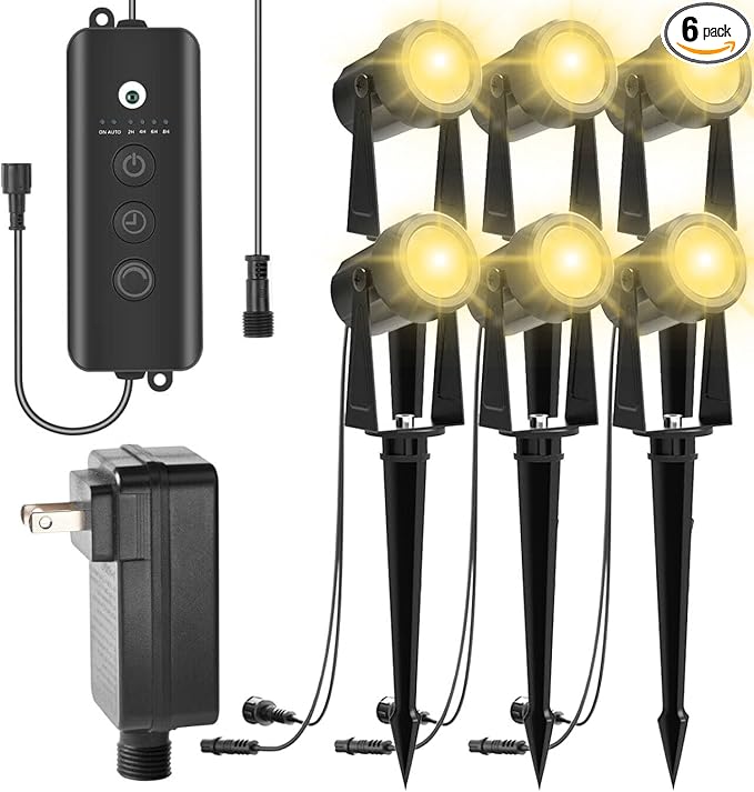 ZYAN Low Voltage Landscape Spotlights LED Landscape Lighting with Sensor, IP65 Waterproof Outdoor Lights for Yard Garden Pathway, Plant Tree Spoltights Dimmable with Timer, Auto ON/Off (6 Pack)