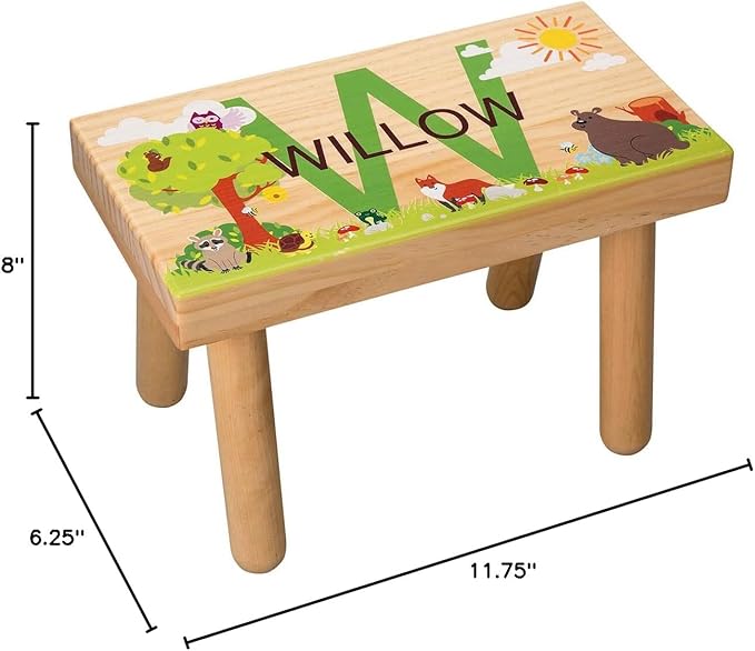 Fox Valley Traders Custom Children’s Step Stool, Customized with Kid’s Name, Woodland Animals Design