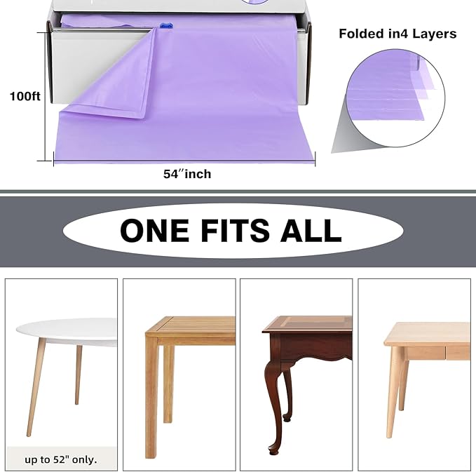 Craft And Party, 54 in x 100 feet Plastic Table Cover Roll for Party, Banquet, Picnic, Kids Activities for Any Size and Shape Table (Lavender, 54" x 100ft)