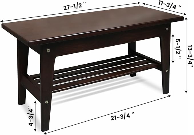 CONSDAN Wood Shoe Bench Rack, USA Grown Hickory, Entryway Bench with Shoe Storage, Mud Room Bathroom, Front Door, Outdoor/Indoor, Dark Walnut(Black)